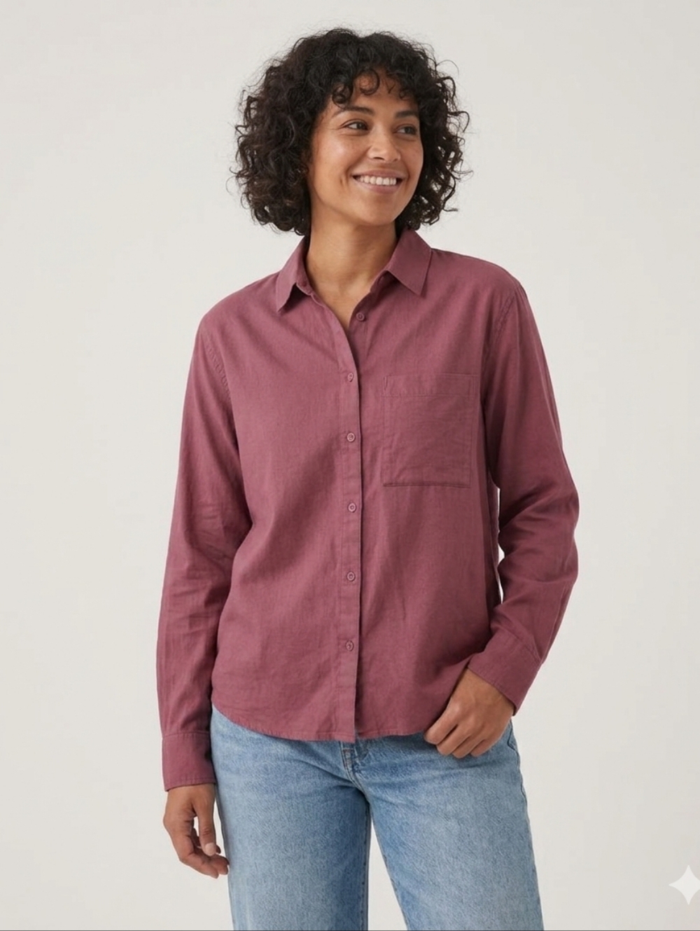 Pact Organic Cotton Relaxed Slub Long Sleeve Button Up Size L